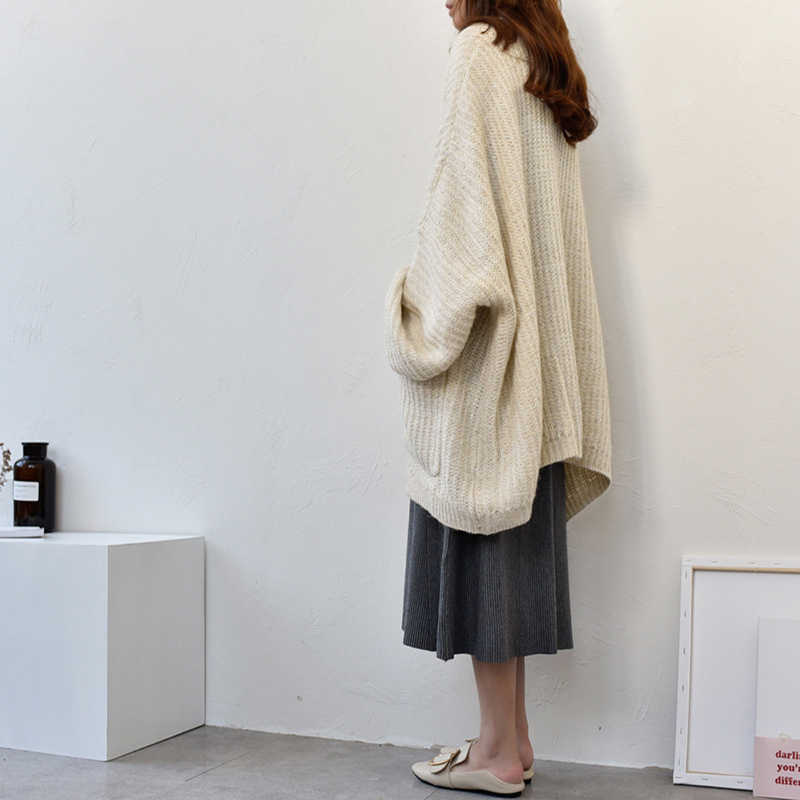 Apricot Big Size Knitting Cardigan Sweater Loose Fit V-Neck Long Sleeve Women Fashion Autumn Winter 1Y152 211011Z