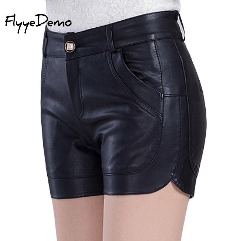 Spring Women Fashion PU Leather Shorts Bottoms Plus Size High Waist Casual Short Pockets Office Women's