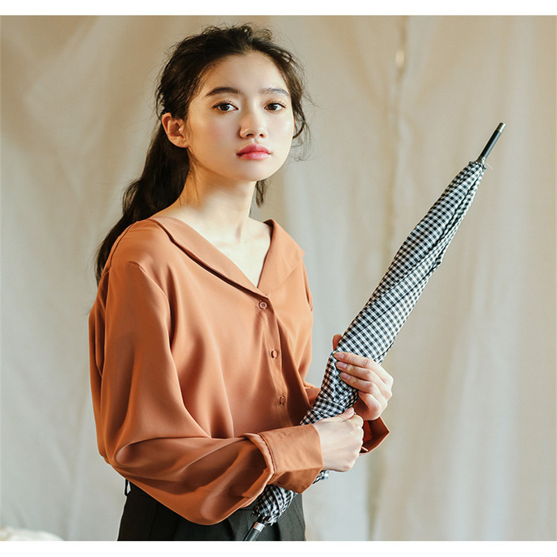 spring solid Vintage Shirt female Oversize Tops Women Long sleeve Girls Blouse Plus Size chiffon Blouses femme Blusas 210423