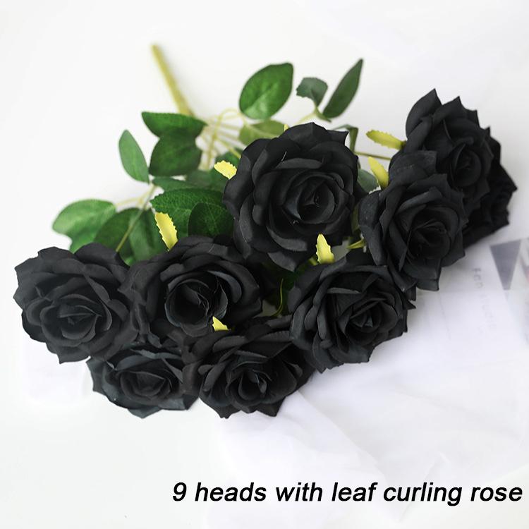 Artificial Black Rose Flower Head 7 Bunch Silk Bouquet Decoration Wedding Home Fake Roses Floral Decorative Flowers & Wreaths