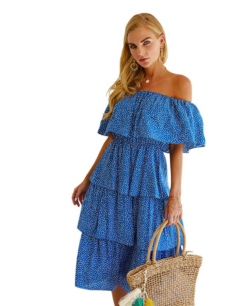 Women's 2021 Product One-Shoulder Cake Dress Holiday Style Female Fashion Polka Dot Print Dresses Street Clothes Casual