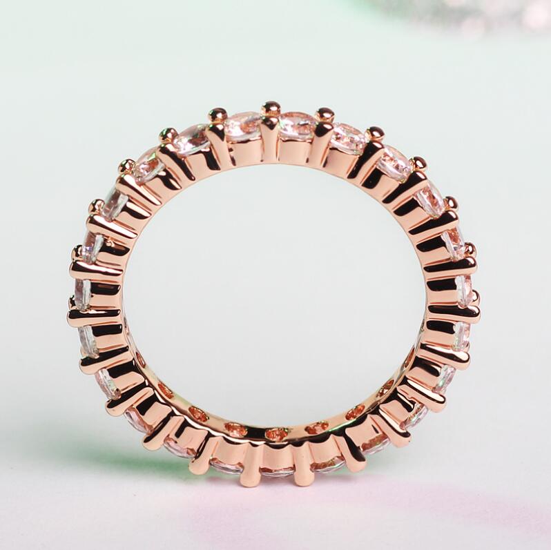 Wedding Rings Set: Sterg Sier&Rose Gold Filled Eternity Bridal Ring Set for Women, Simple Fashion Jewelry with 3MM Round Cut 5A Zircon 4