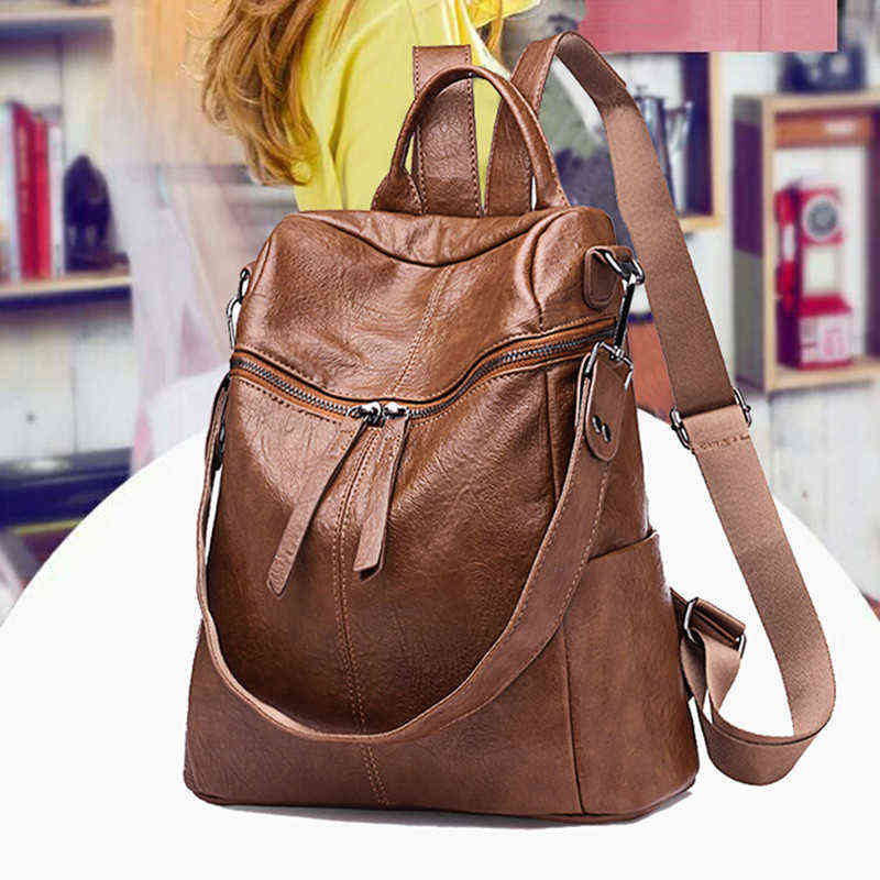 Backpack New Korean Version Backpack Women The Wild Fashion Travel Backack Woman Bag Leisure Travel Leather Backpacks Y1105