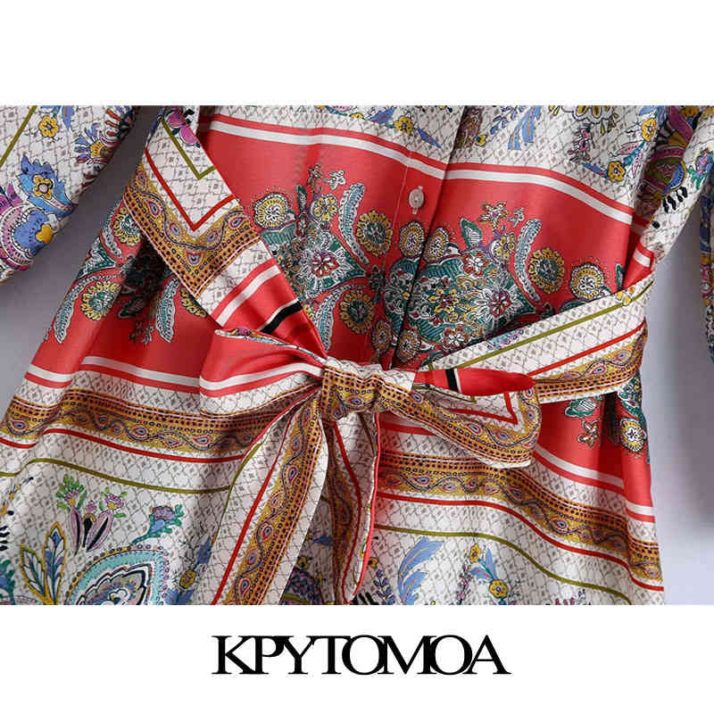 Women Fashion With Belt Paisley Print Midi Shirt Dress Three Quarter Sleeve Button-up Female Dresses Mujer 210420