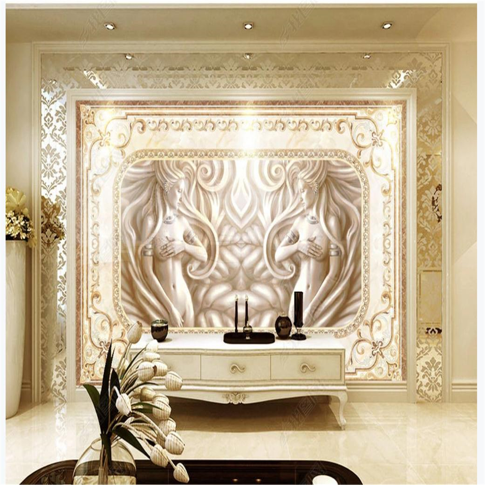 European 3d wallpaper classical female figure relief living room marble background wall
