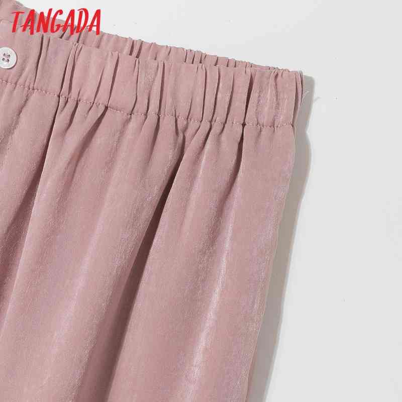 Fashion Women Pink Long Suit Trousers Vintage Style Pockets Strethy Waist Lady Pants Pantalon QJ125 210416