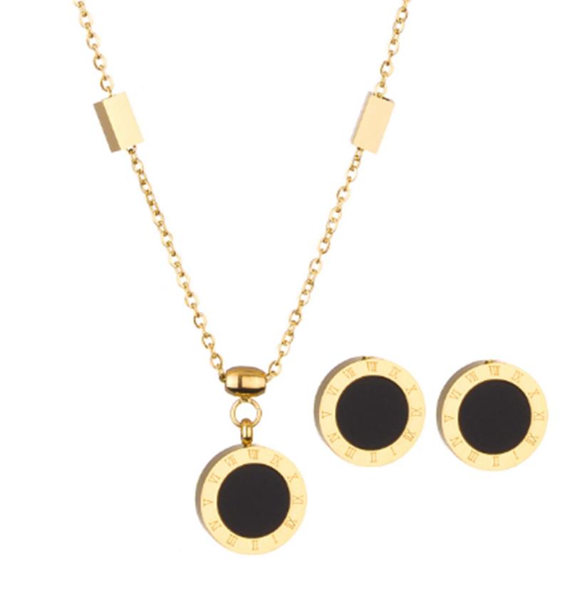 earrings & necklace 316l stainless steel black enamel roman numerals round pendant titanium colorless earring set, Silver
earrings & necklace 316l stainless steel black enamel roman numerals round pendant titanium colorless earring set, Silver