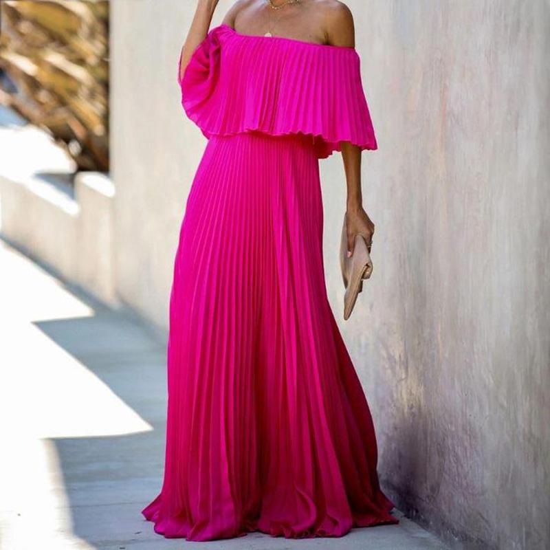 Casual Dresses Fashion Lady Pleated Long Party Dress Spring Summer Sexy Strapless Maxi Elegant Ruffle Off Shoulder Women Chiffon B4