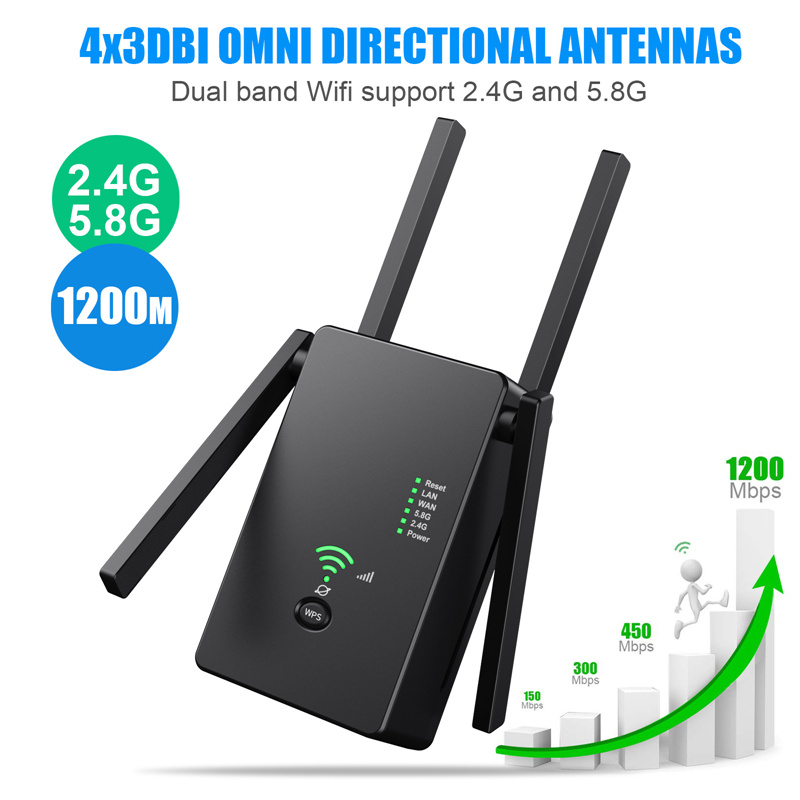 AC 1200M Wireless Router 2.4G 5G Signal Amplifier AP Repeater WiFi Routers For Laptop Macbook Mobile Phone iPad Tablet PC Computer Networking