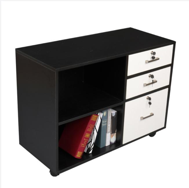Bedroom Furniture FCH Wood File Cabinet 3 Drawer and 2 Open Shelves Office Storage with Wheel Printer Stand, 35.5"L x 15.7"W x 26"H