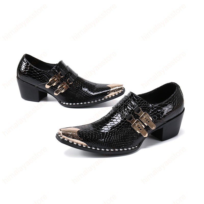 Men Plus Size Metal Pointed Toe Glossy Leather Men's Party Casual Business High Heel Shoes Wedding Dress Shoes
