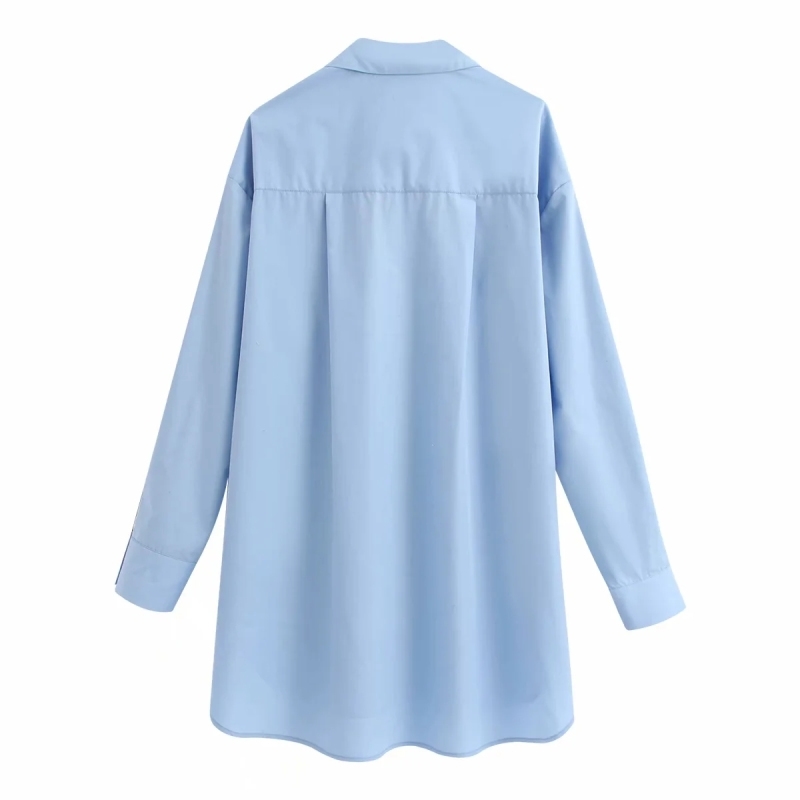 vintage women blue long shirts summer fashion ladies soft linen blouses casual female button shirt girls chic tops 210430