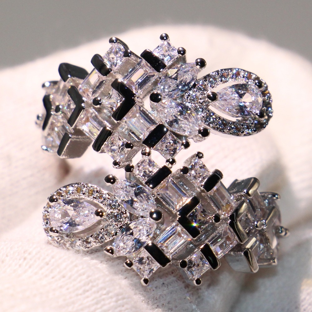 Real Sterg Sier Water Drop White Topaz Adjustable Ring for Women