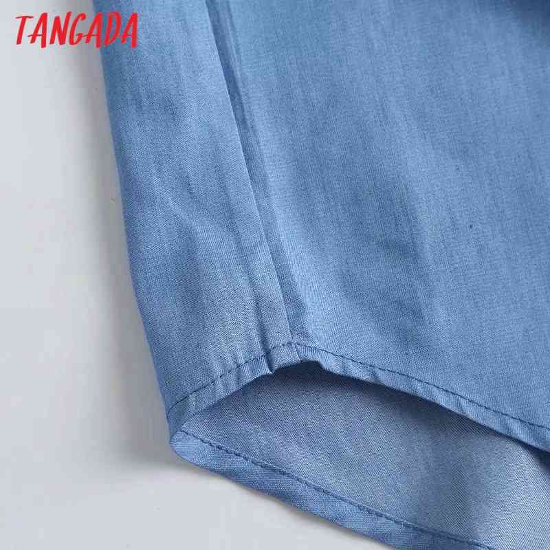 Women Elegant Thin Denim Puff Long Sleeve Chic Female Casual Loose Shirt Tops 4C65 210416