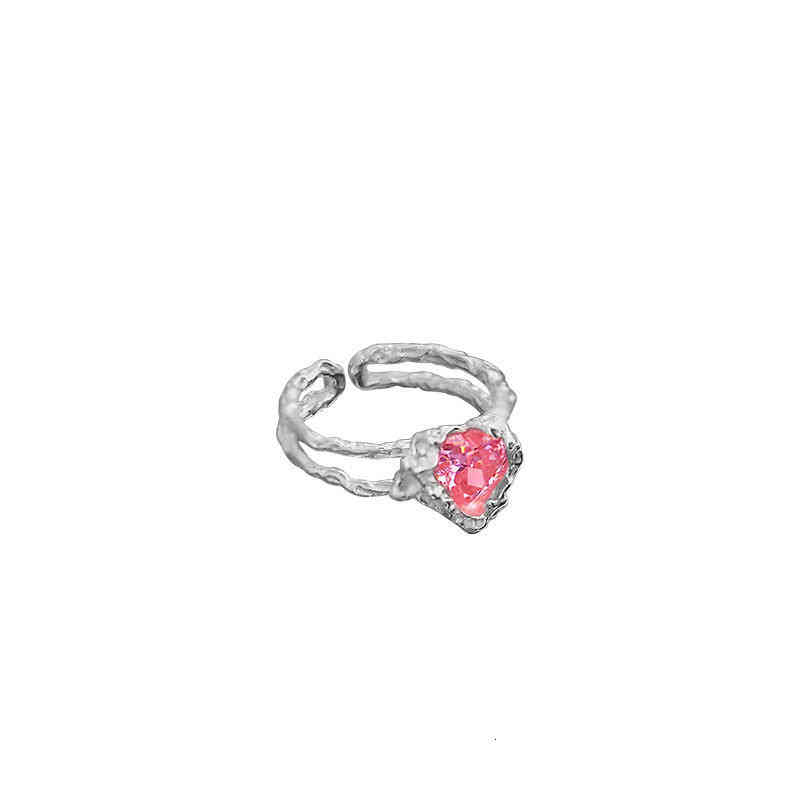 Yite S925 Sterling Silver Powder Diamond Love Lava Ring Female Simple Minority Design Cool Style Fashion