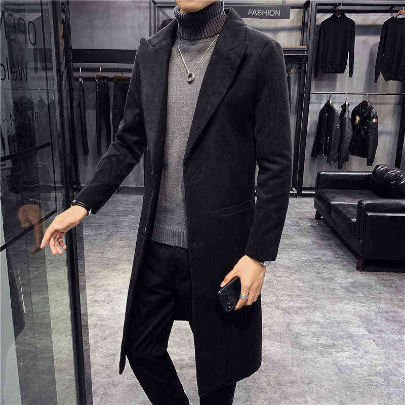 wool long coat men Korean Style Fashion Woolen Winter CoatsTurn Down Collar Long Wool Coat and Jacket Single Breasted Overcoat 211122