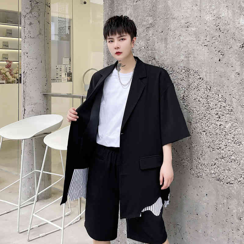 IEFB Summer Suit Shorts Drawstring Buckle Multi Bag Solid Elastic Waist Men's Casual Knee Length Pants Black 9Y6905 210524