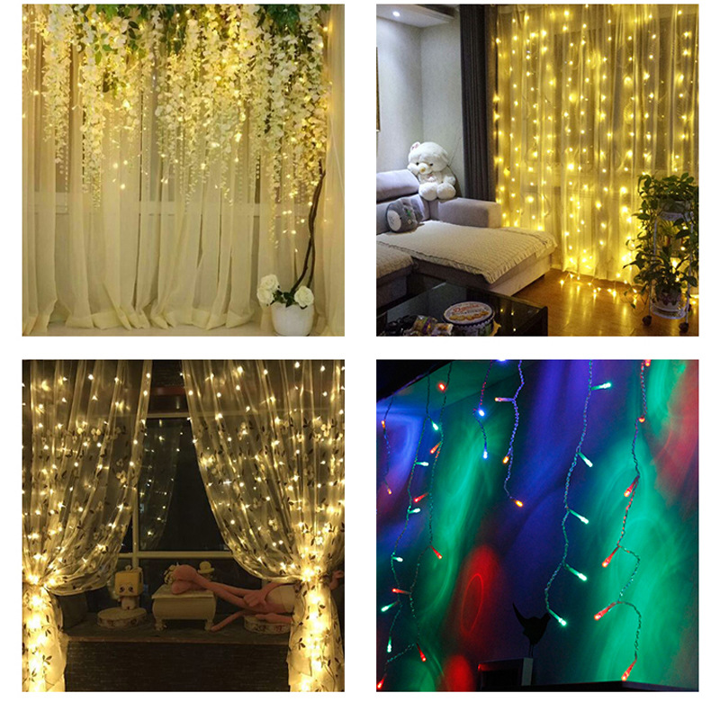 Curtain String Lights 3x6M 9.8ftx20ft Icicle Background Decoration Neon Band LED Lights Flashing Copper Wire UL Plug