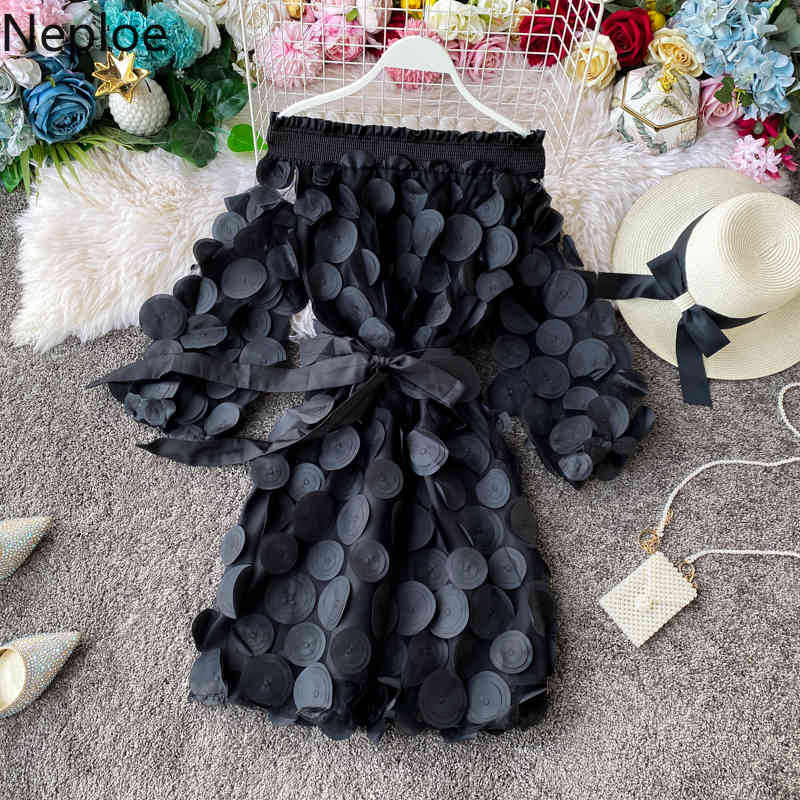 Sexy Slash Neck Off Shoulder Appliques Patch Dress Women High Waist Hip A Line Vestido Lantern Long Sleeve Summer Ropa 210422Z