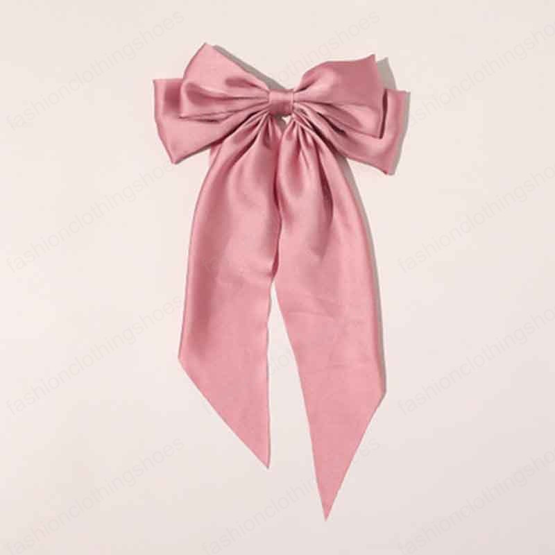 2021 Fashion Bowknot Streamer Hairpin Woman Girls Satin Ribbon Barrette Bow Back Head Spring Clip Headwear Female Hair Accessories