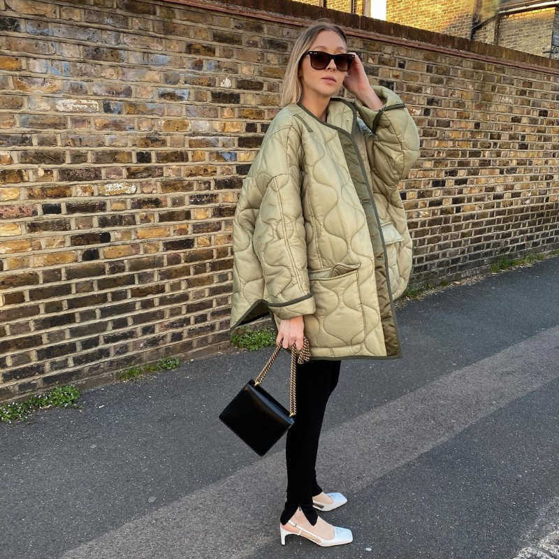 Autumn Winter Women's Loose Jackets Thin Parka Oversize Coats Round Neck Outwear Female Long Sleeve Cotton Clothing 211018