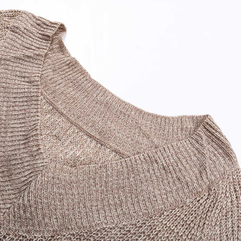 ly Low-Cut V-Neck Sexy Sweater Long Sleeve Knitwear Pullovers Loose Female Bottoming Off-The-Shoulder Dress Jumper Tops 210914
