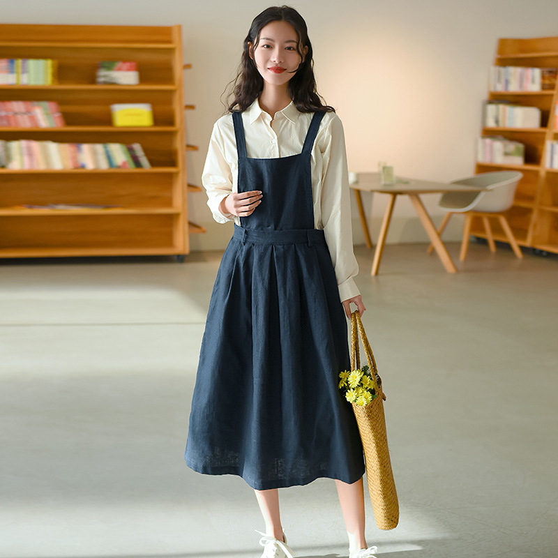Johnature Women High Waist Dresses Vintage Sleeveless Spaghetti Strap Summer Button Solid Color Casual Korean Style Dress 210521, Navy blue 
Johnature Women High Waist Dresses Vintage Sleeveless Spaghetti Strap Summer Button Solid Color Casual Korean Style Dress 210521, Navy blue