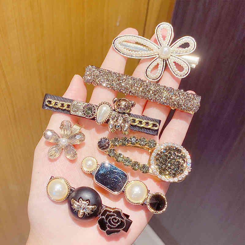 Hair Jewelry Accessories 2021 Korean Version Net Red Diamond Pin Pearl Side Bangs Temperament Girl Full