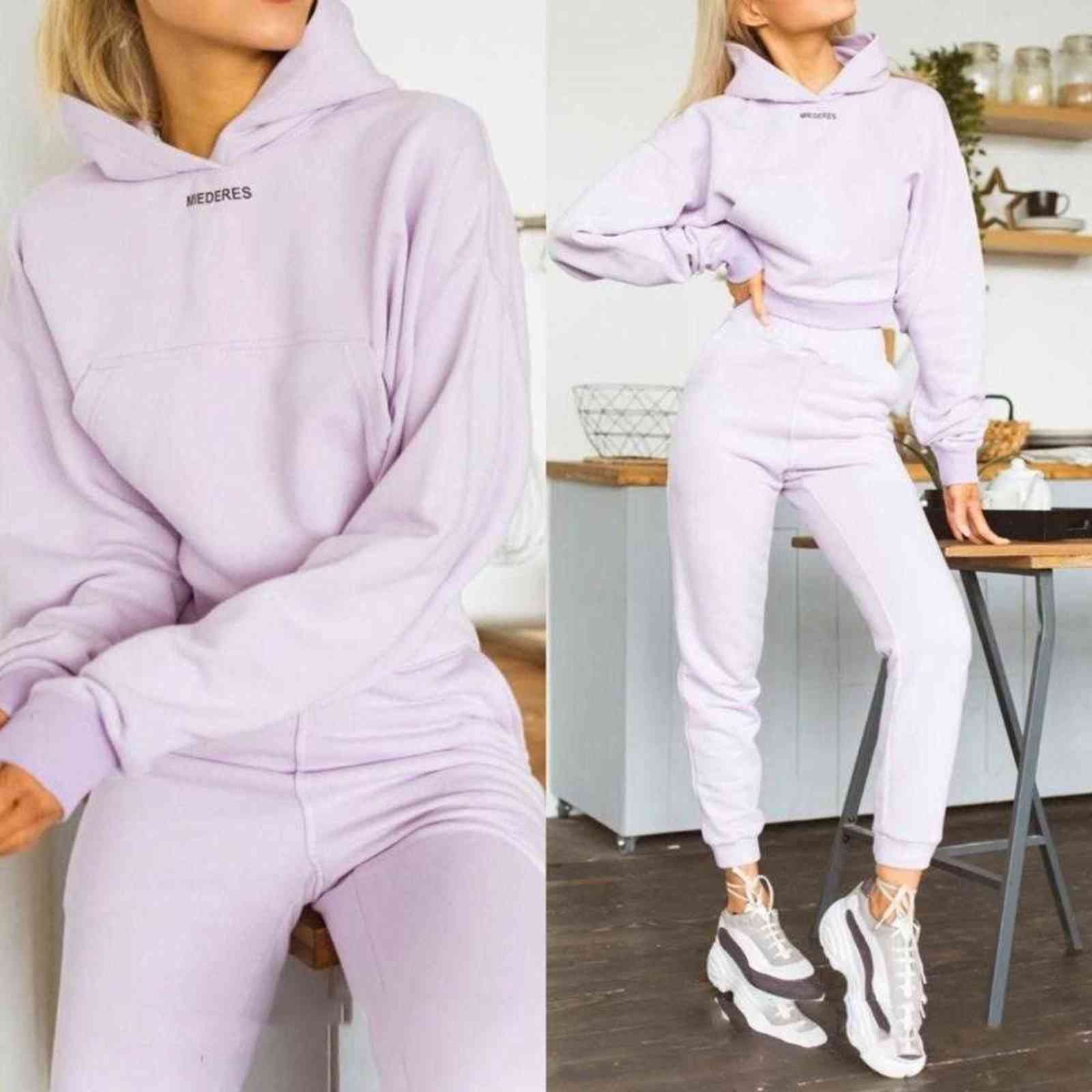 Autumn Winter Fashion Tracksuit Women Letter Print Pullover Coat with Hood Two Pieces Set Hoodies Casual Trousers Suit Sweatsuit 211105