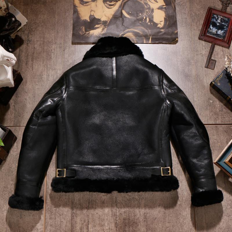 Men's Jackets CDB3-1 European US Size High Quality Super Warm Genuine Sheep Leather Coat Mens Big B3 Shearling Bomber Merino Fur Jacket 4XSB