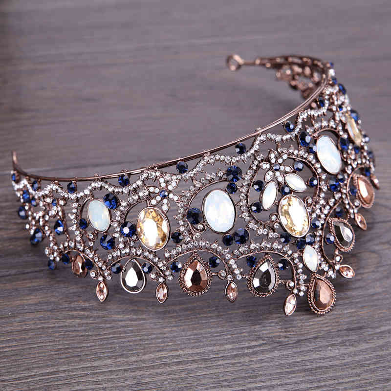 Wedding Hair Jewelry Accessories Elegant Blue Diamond Inlaid Bride Crown Headdress Studio Shooting Cooperation