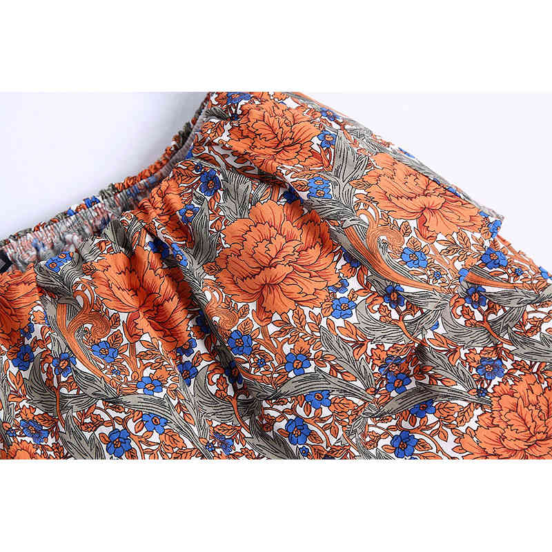 Women Print Tops Ruffled Cropped Shirt Chic Lady Fashion Casual Clothes 210517