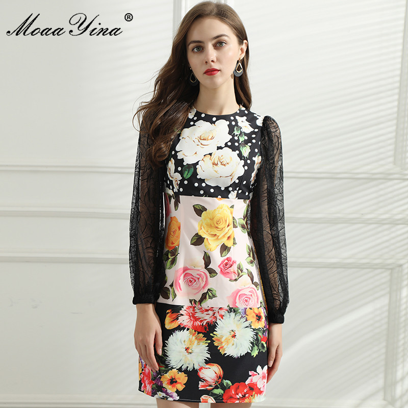 Summer Women's Fashion Designer Dress Lace Long sleeve Floral Print Beaded Black Dresses 210524, Multi
Summer Women's Fashion Designer Dress Lace Long sleeve Floral Print Beaded Black Dresses 210524, Multi