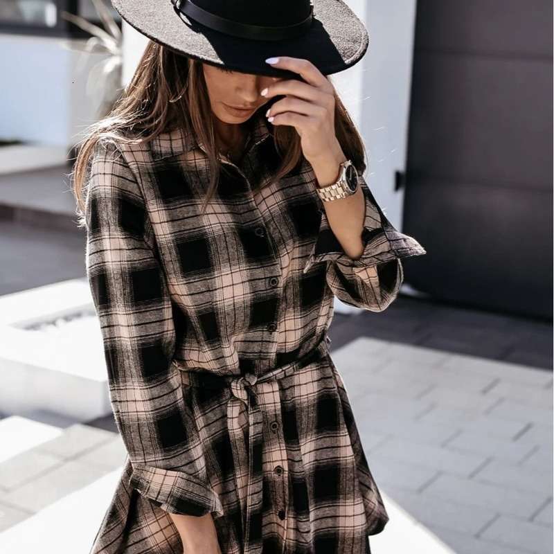 Dresses / Casual autumn winter fashion sexy printed shirt skirt dress, White
