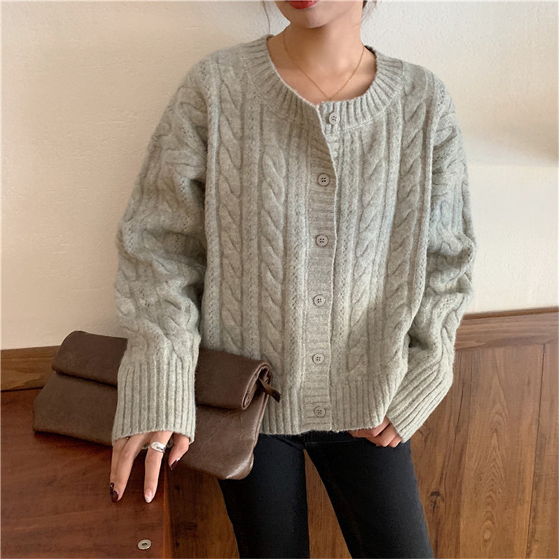 Knitted Women Cardigan Sweater Office Wear Single Breasted Long Sleeve Twist Sweaters Female Autumn Spring 210421