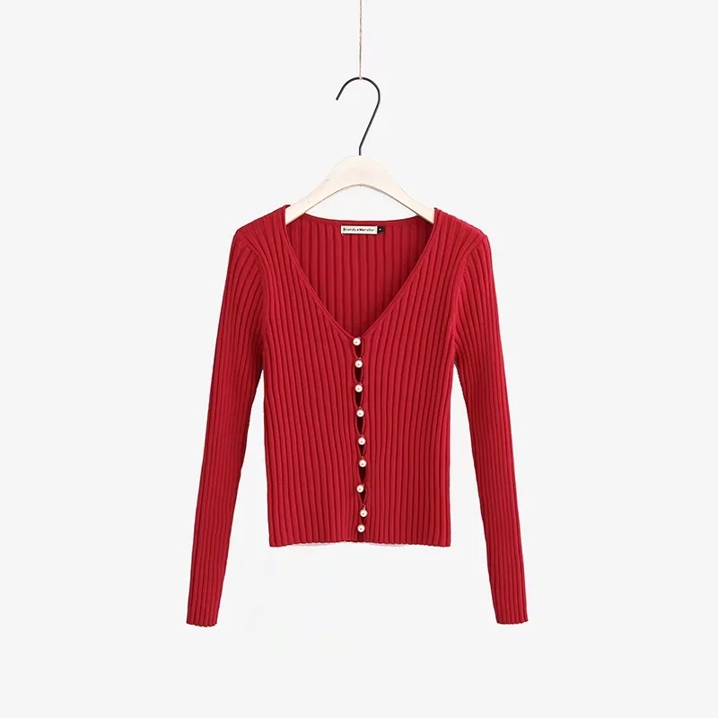 Winter elegant Beading Pearl knitted sweater women casual long sleeve cardigan lady slim chic jumper top 210521