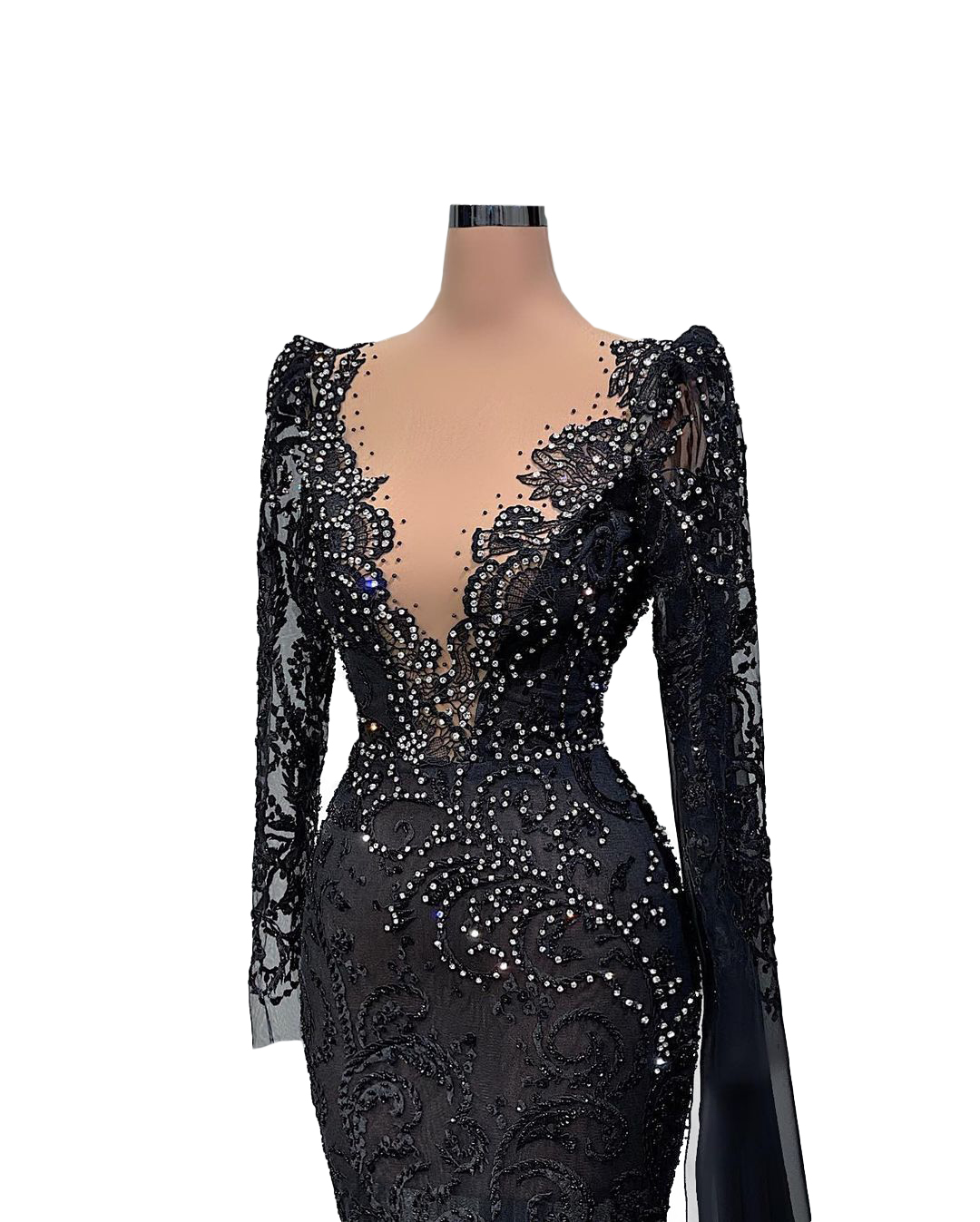 Sexy Mermaid Formal Prom Dresses With V-neck Long-sleeves Beaded Evening Dress Chic Tiered Party Gowns Custom Made Applique race Robe de mariée