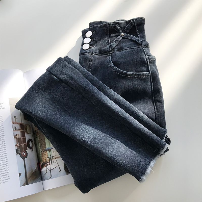 COZOK Jeans Women's Winter High Waist Slim Feet Elastic Slim Fit Pencil Pants H3090 210521