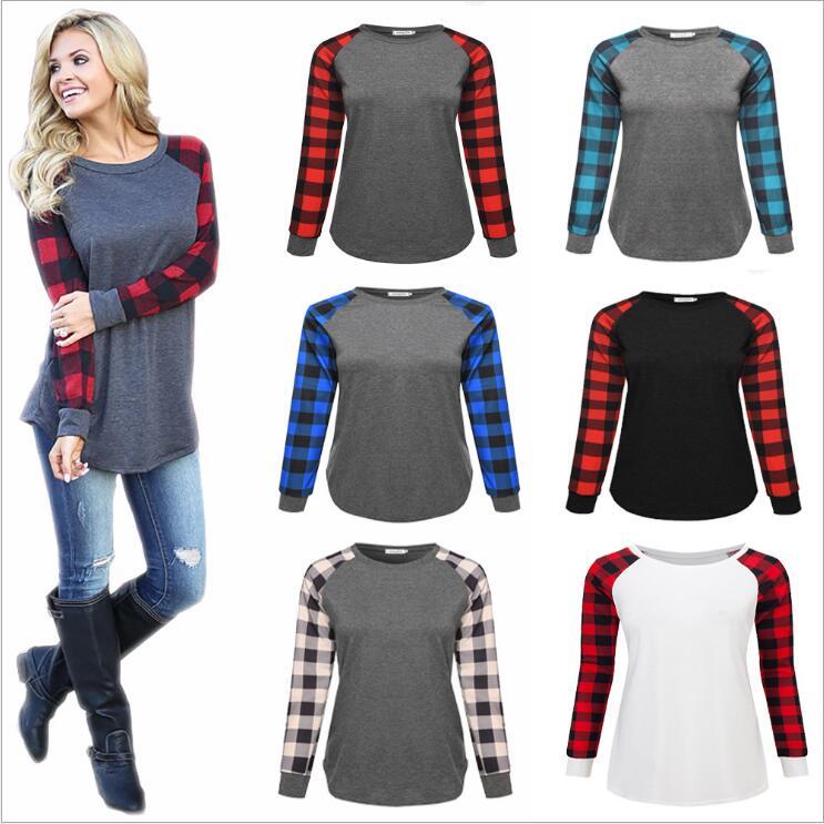 women t-shirt plaid patchwork shirts grid printed summer casual tees round collar long sleeve blouse slim blusas vestidos costume b5990, White
women t-shirt plaid patchwork shirts grid printed summer casual tees round collar long sleeve blouse slim blusas vestidos costume b5990, White