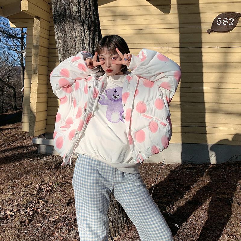 Japanese Harajuku Wadded Jackets Cartoon Print Kawaii Cute Female Hooded Sweet Padded Coat Fashion Outwear Tops 210422