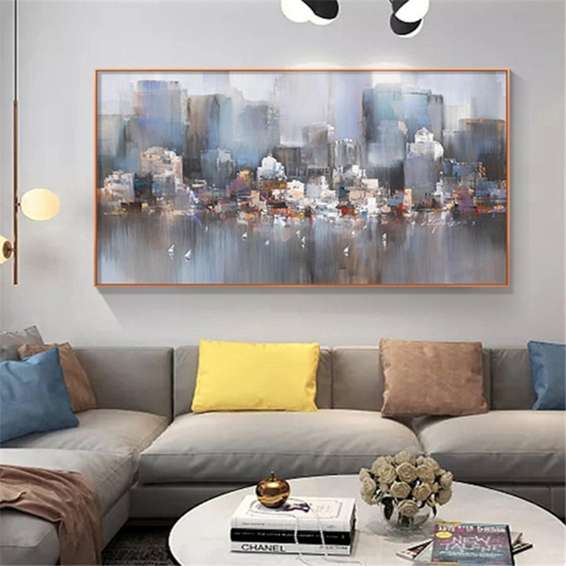 City Building Rain Boat Poster Scenery Pictures Room Decoration Abstract Oil Painting On Canvas Wall Art For Living Room Cuadros