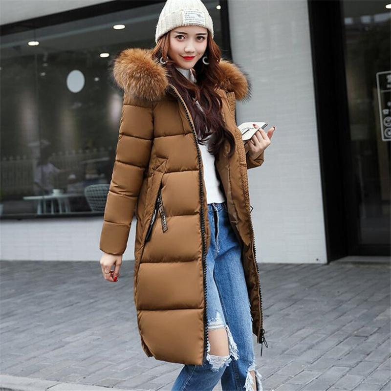 Women's Down & Parkas Winter Cotton Coats Fur Collar Long Parka Warm Slim Zipper Coat Woman Puffer Jacket Oversized Padded Outwear Women