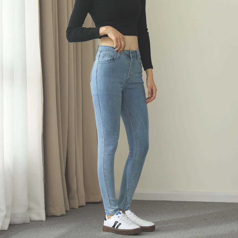 High Waist High Elastic Jean American Style Skinny Pencil Denim Pants Fashion Pantalones Vaqueros Mujer 22HO 210603