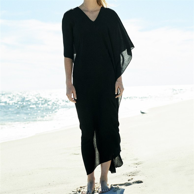 Beach Cover up Sexy V-neck Chiffon Swimwear Ladies Kaftan Tunic Robe De Plage Bathing Suit Coverups Saida de Praia #Q272 210420