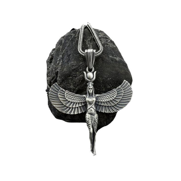 Isis Pendant Necklace 316L Stainless Steel Silver Women Egyptian Winged Goddess Jewelry Gifts
