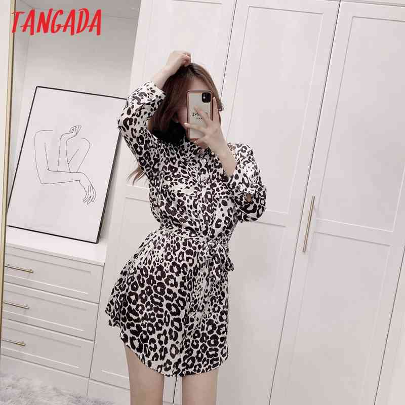 Fashion Women Leopard Print Loose Shirt Long Sleeve High Street Ladies Mini Dress 5Z88 210416