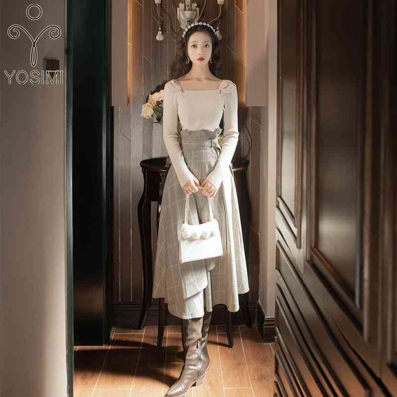 YOSIMI Women Two Piece Outfits Vintage Spring Beige Full Sleeve Pullover Sweater and Plaid Skirt Mid-calf 2 Sets Suit 210604
YOSIMI Women Two Piece Outfits Vintage Spring Beige Full Sleeve Pullover Sweater and Plaid Skirt Mid-calf 2 Sets Suit 210604