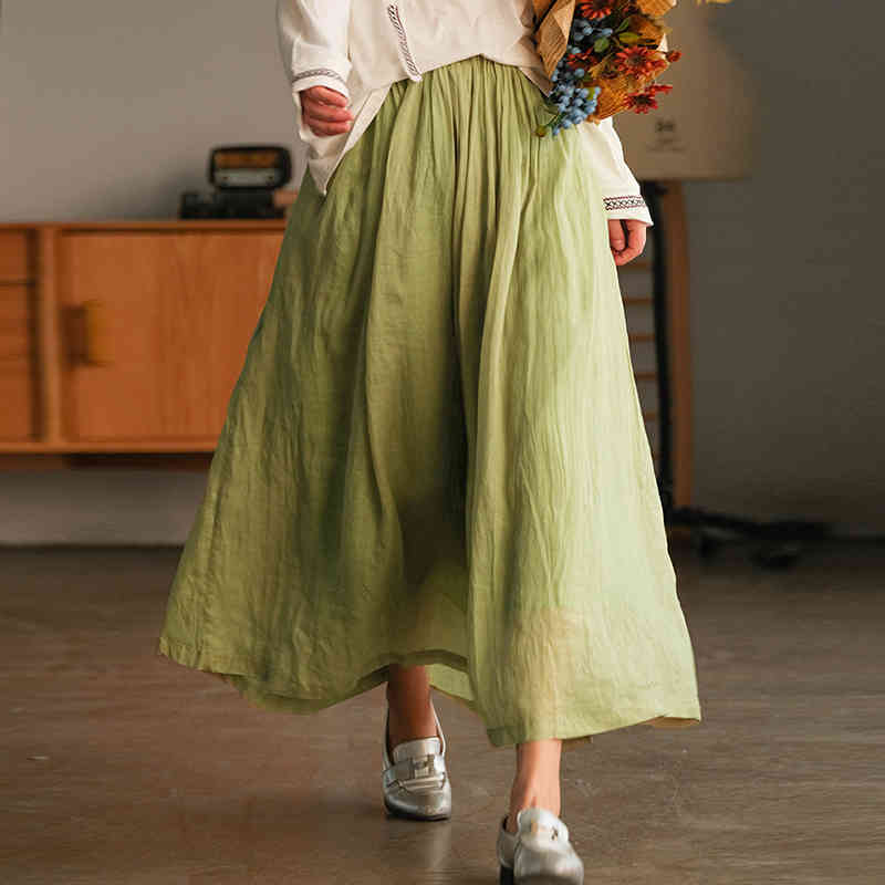 Johnature Ramie Solid Color Skirts Casual Linen Elastic Waist Women Loose All-match Vintage High Quality A-Line Skirts 210521, Green
Johnature Ramie Solid Color Skirts Casual Linen Elastic Waist Women Loose All-match Vintage High Quality A-Line Skirts 210521, Green