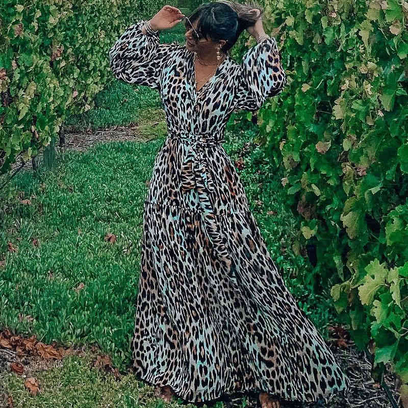 Sexy Leopard Print Bikini Cover-ups Cross Open Back Long Sleeve Summer Dress Women Beach Wear Swim Suit Cover Up A890 210420