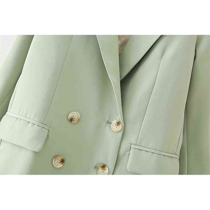 elegant women chic v-neck blazer office ladies pocket jackets casual female full sleeve suits green girls sets 210430